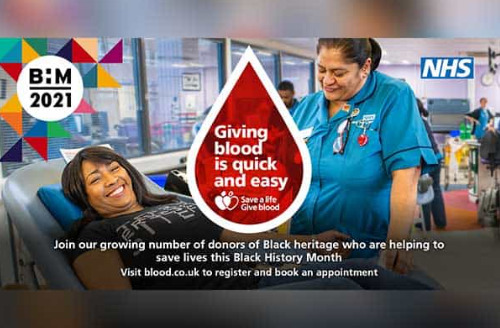 BAME blood donor banner - woman giving blood