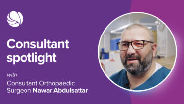 Nawar consultant spotlight image. Watch video with surgeon talking all things orthopaedics.