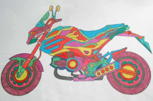 A drawing of a motorbike