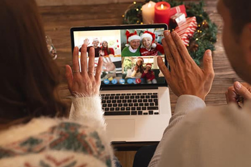A virtual Christmas meeting on a laptop