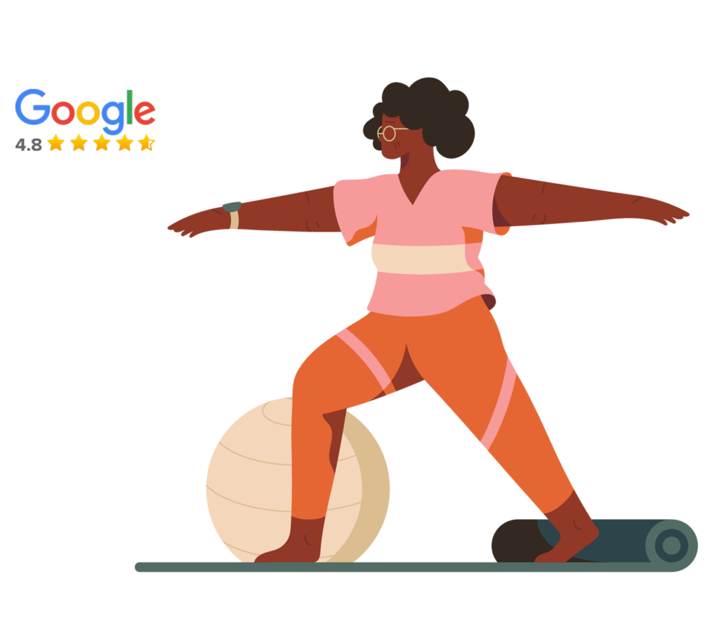 Illustration of a yogi with Wellsoon logo and 4.8 star Google rating. Click to find out more about Wellsoon private surgery