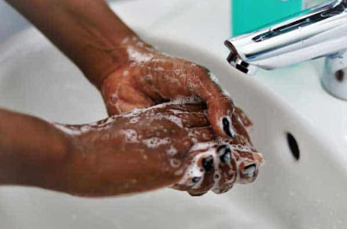 Close up of hands being washed for good hand hygiene