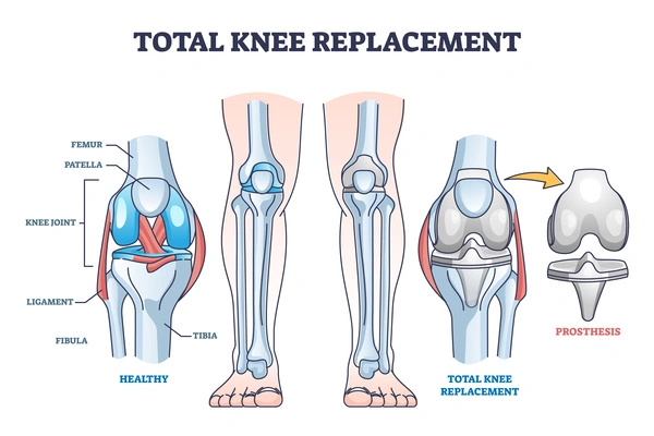 Diagram of a total knee replacement