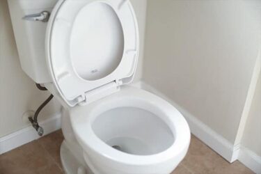 White toilet with raised toilet seat