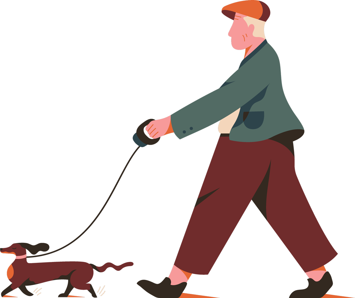 Illustration of man walking his dog with Wellsoon logo