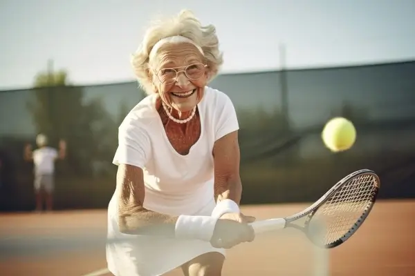 Older woman playing tennis after carpal tunnel syndrome surgery