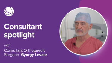 Gyorgy consultant spotlight image. Watch video with surgeon talking all things orthopaedic surgery.