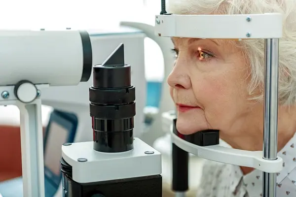 Woman getting for tested for cataracts in Bristol