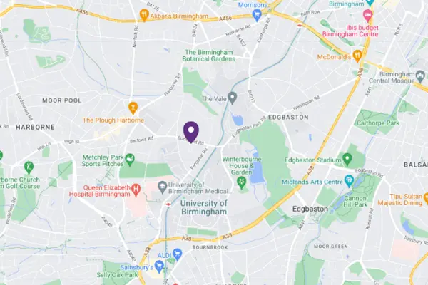 A map of Practice Plus Group for knee replacement in Birmingham