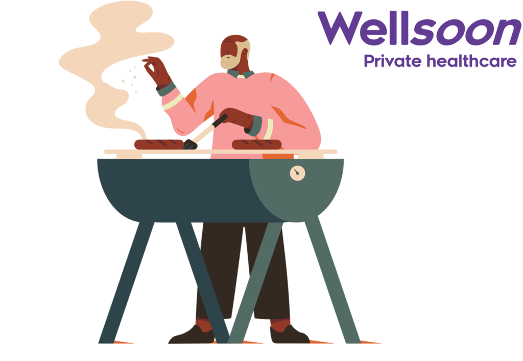 Wellsoon logo and illustration of a man cooking