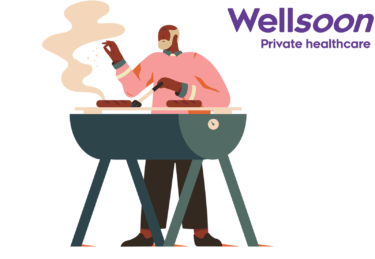 Wellsoon logo and illustration of a man cooking