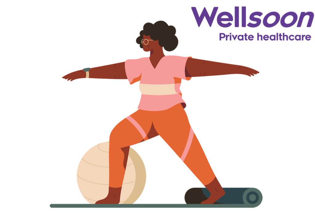 Wellsoon logo with illustration of yogi